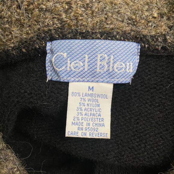 Ciel Bleu Collared Button Up Wool Cardigan Womens Size M Black Brown - Picture 2 of 6